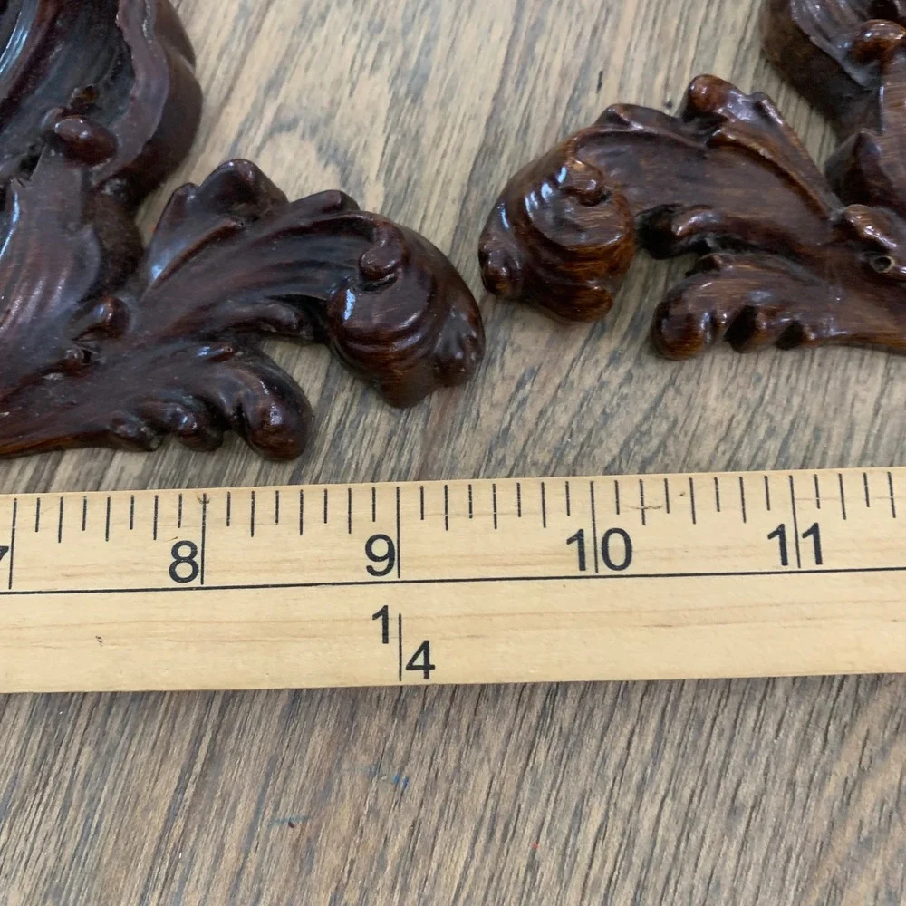 Set of 3 Vintage Faux Wood Shell Wall Plaques Rococo Scallop Ornate Brown Decor